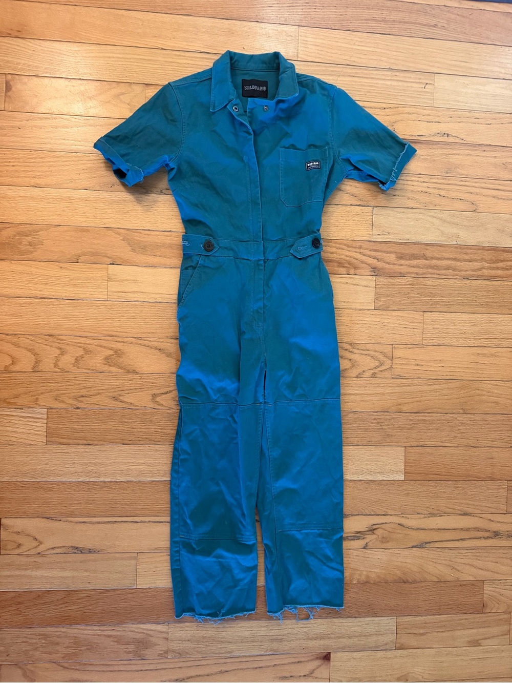 WILDFANG Women's Small Teal Cotton Essential Coverall Utility Jumpsuit
